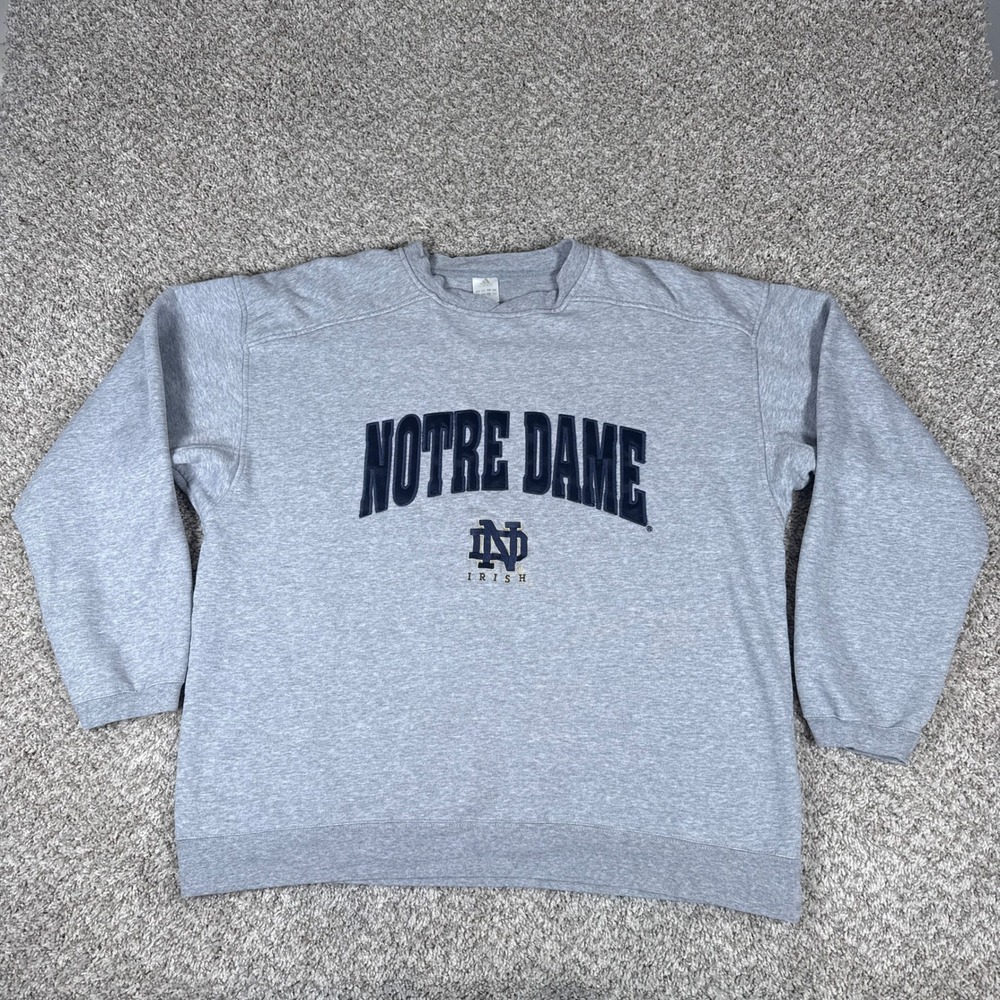Y2K Adidas‎ Notre Dame Sweatshirt Mens L Gray Embroidered Pullover Collegiate